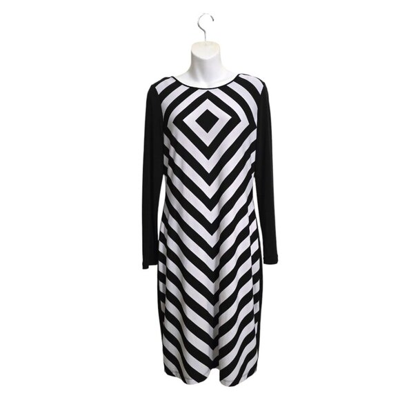 Calvin Klein Long Sleeve Jersey Geometric Knee Length Shift Dress Sz 6 - Picture 1 of 8